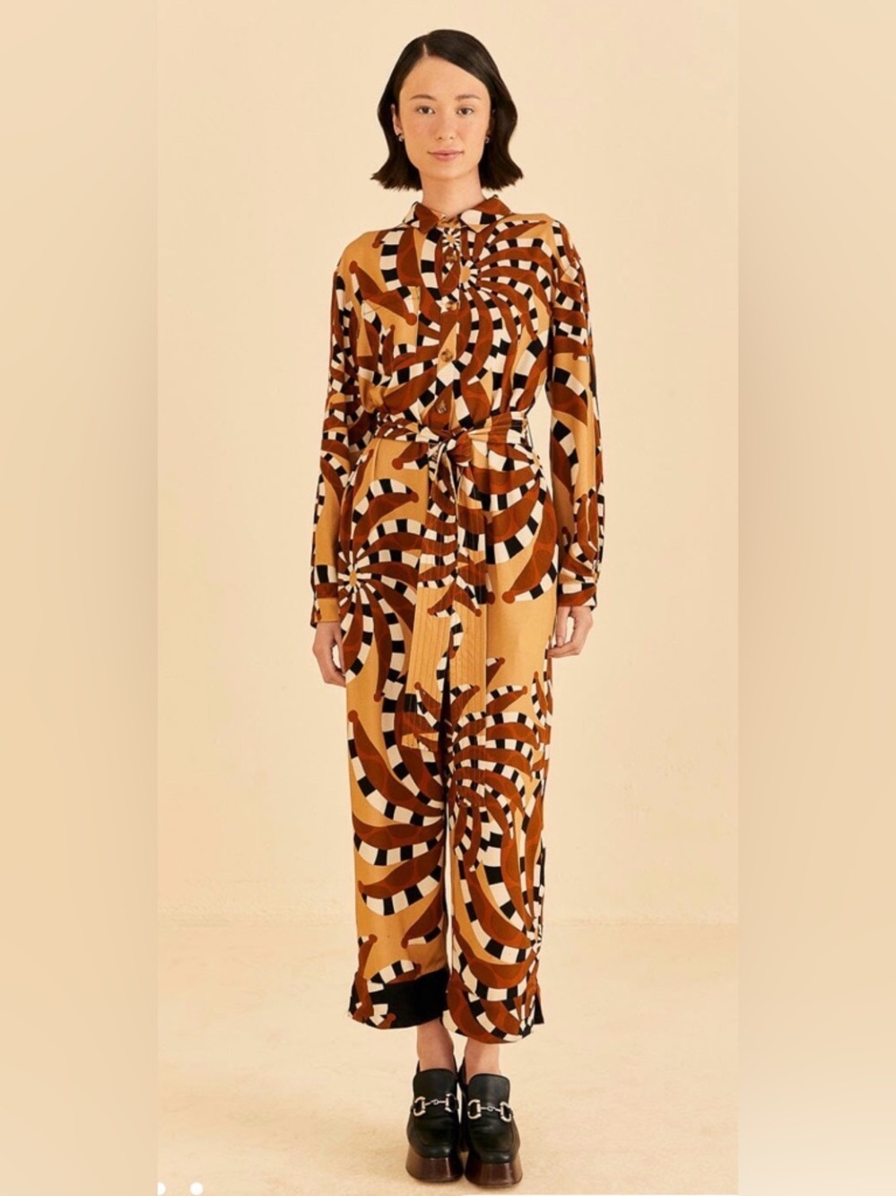 Farm Rio Mixed Bananada Banana Print Belted Jumpsuit XS $248